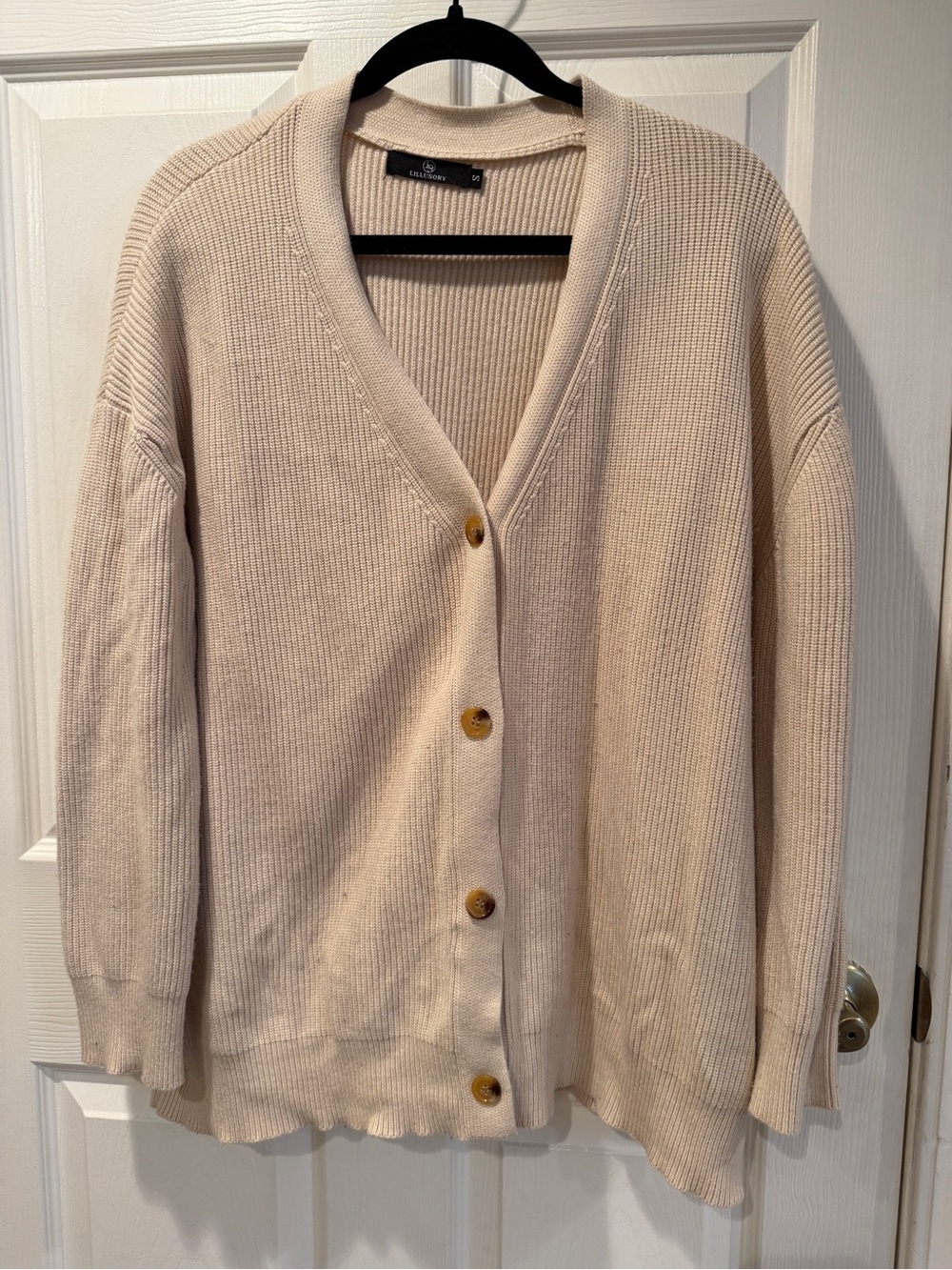 LILLUSORY Women's Oversize Cream Button-Front Knit Sweater Cardigan